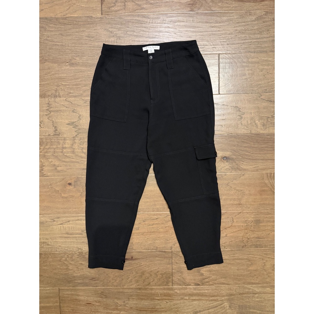 Trina Turk Cargo Pants Womens 6 Black Recycled Polyester Tapered Utility Cropped